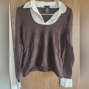 Brown and White Crew Neck Sweater